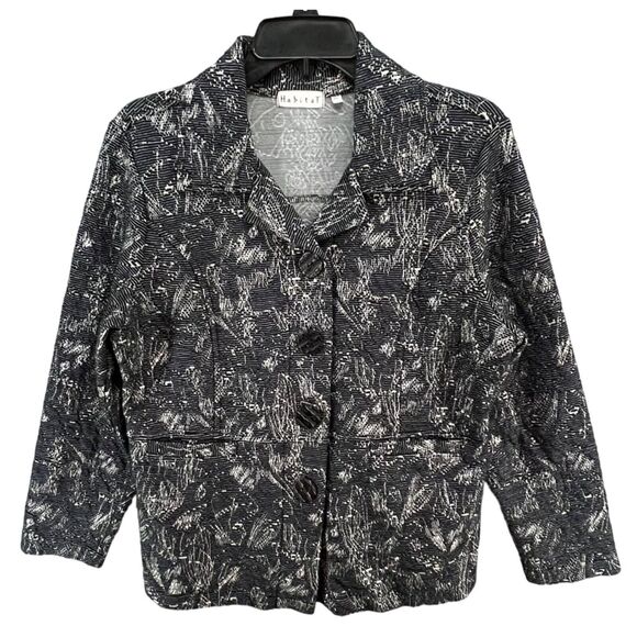 Habitat Jackets & Blazers - Habitat Blazer Jacket Women M Blue Knit Tapestry Texture Buttons Pockets Stretch